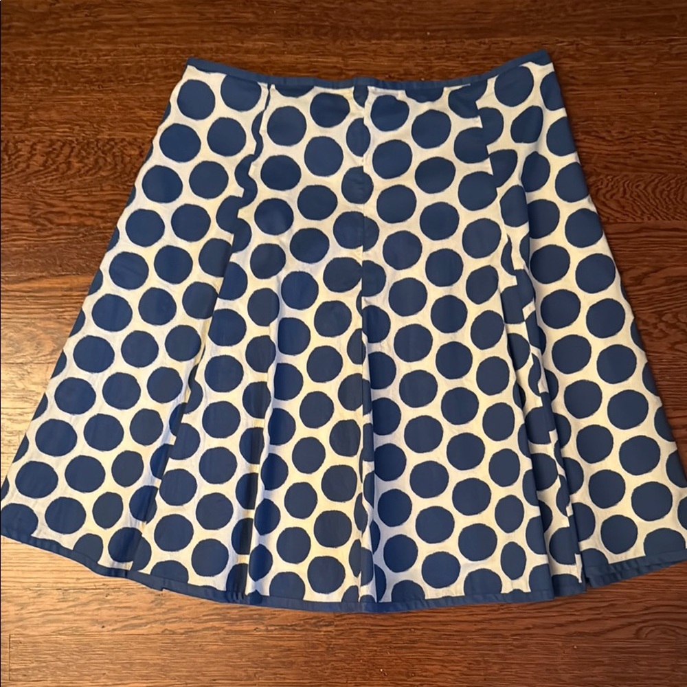 Boden White and Navy Polka Dot A-Line Skirt